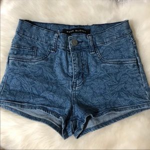 Printed High Waisted Denim Shorts